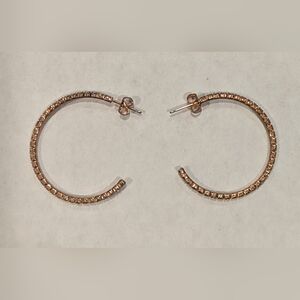 Rose Gold Tone and Crystal Hoop Earrings